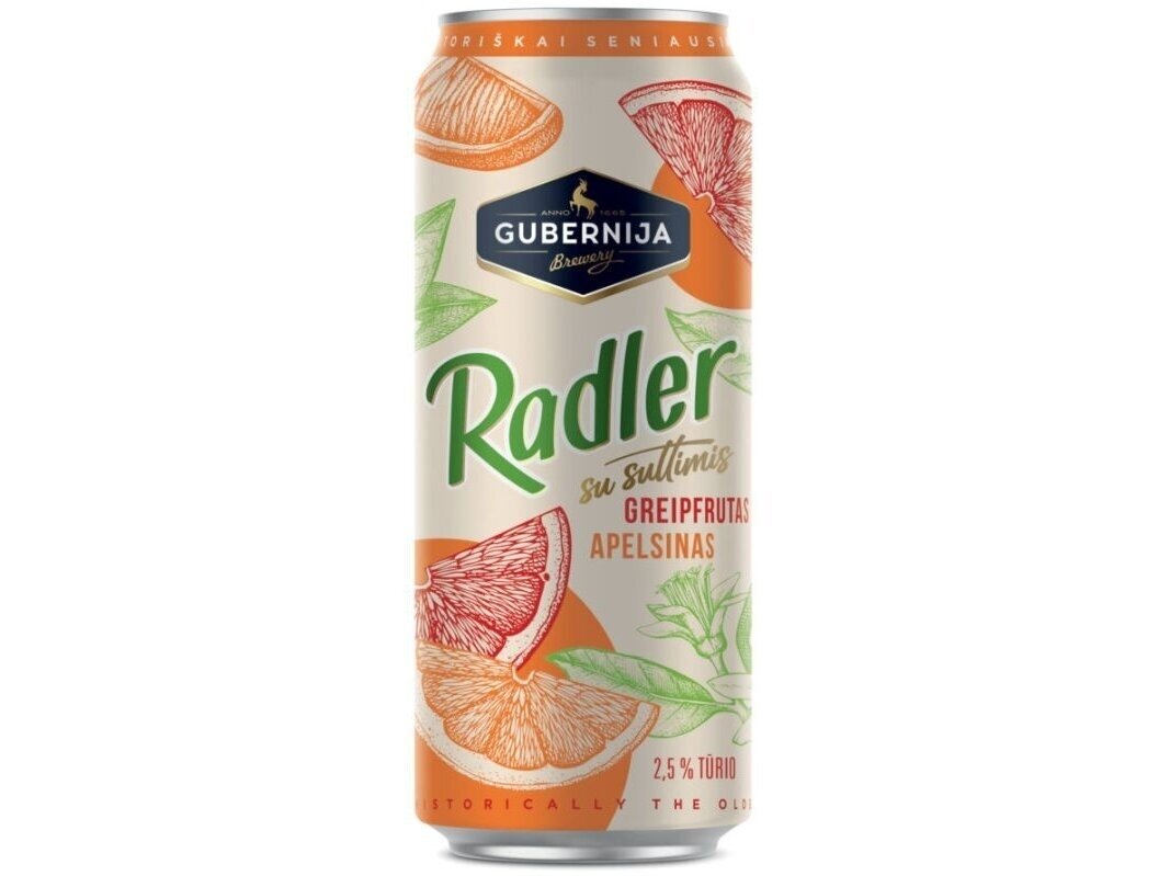 Alaus kokteilis Gubernija Radler greipfrutas apelsinas skard. 0,5 l Alaus kokteilis Gubernija Radler greipfrutas apelsinas skard. 0,5 l