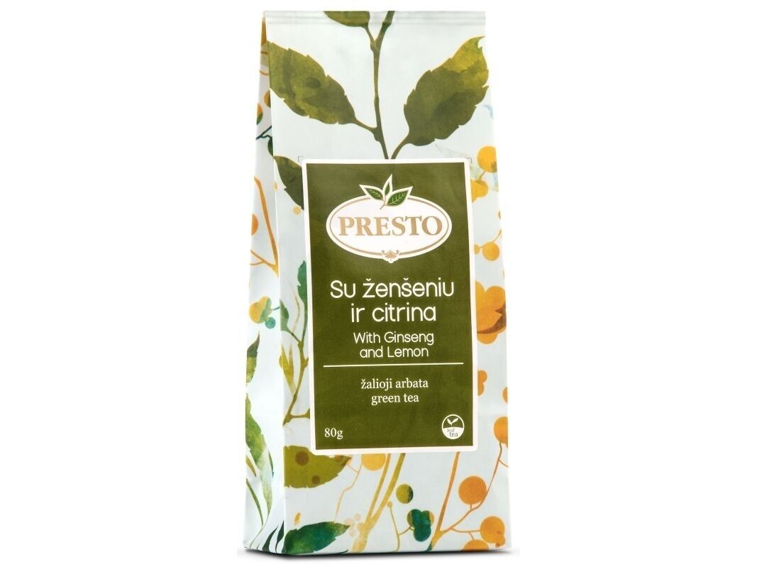 Arbata Presto žalioji su ženšeniu ir citrina 80 g Arbata Presto žalioji su ženšeniu ir citrina 80 g