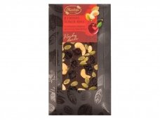 Juodasis šokoladas Rūta su vyšniomis, moliūgų sėklomis ir anakardžiais 100 g