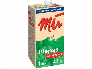 Pienas Mū be laktozės 2,5% 1 l
