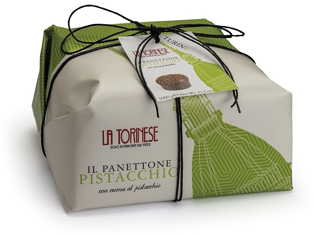 Pyragas Panettone La Torinese Žaliųjų Bronte su pistacijų kremu ir šokolado gabaliukais 1000 g Pyragas Panettone La Torinese Žaliųjų Bronte su pistacijų kremu ir šokolado gabaliukais 1000 g