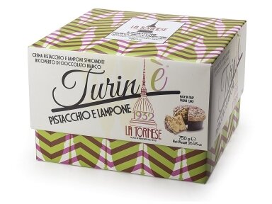 Pyragas Panettone La Torinese su pistacijų kremu, šokoladu ir cukruotomis avietėmis 750 g