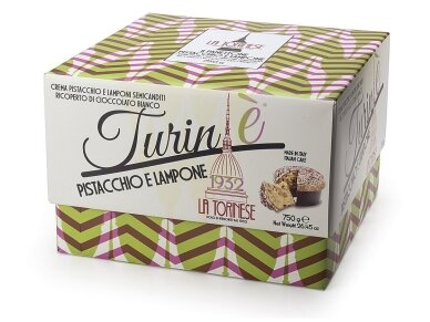 Pyragas Panettone La Torinese su pistacijų kremu, šokoladu ir cukruotomis avietėmis 750 g Pyragas Panettone La Torinese su pistacijų kremu, šokoladu ir cukruotomis avietėmis 750 g
