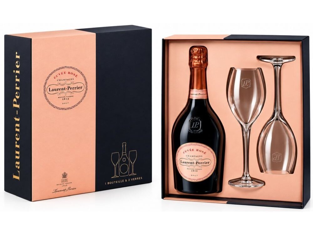 Šampanas Laurent Perrier Rose Brut su taurėm 0,75 l