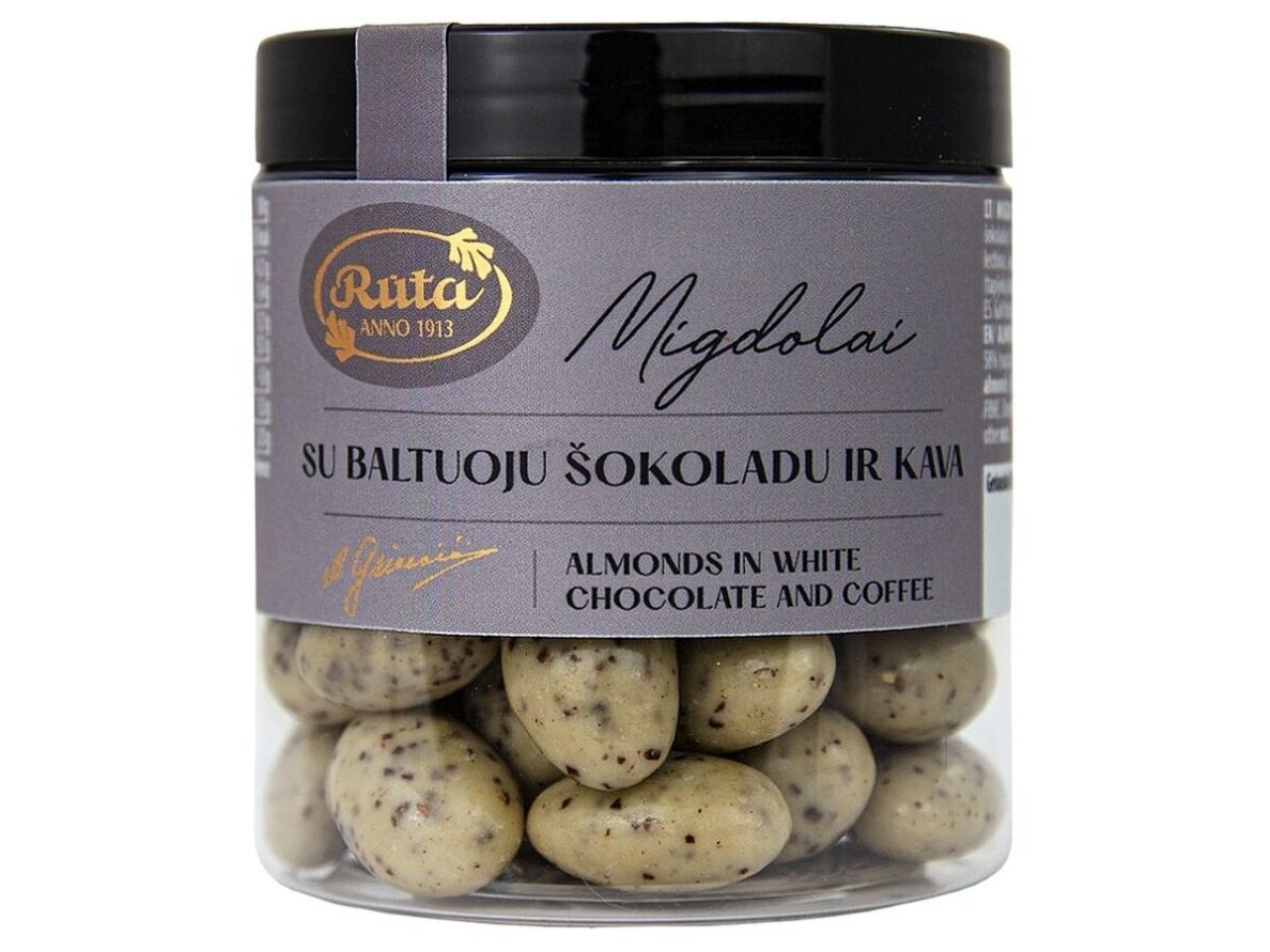 Saldainiai Rūta Dražė migdolai su baltuoju šokoladu ir kava 120 g