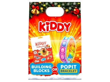 Saldainių dovanėlė Kiddy su konstruktorium arba POP IT apyranke 236 g
