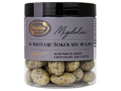 Saldainiai Rūta Dražė migdolai su baltuoju šokoladu ir kava 120 g