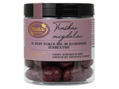 Saldainiai Rūta Dražė traškūs migdolai su Ruby šokoladu ir juodaisiais serbentais 120 g Saldainiai Rūta Dražė traškūs migdolai su Ruby šokoladu ir juodaisiais serbentais 120 g